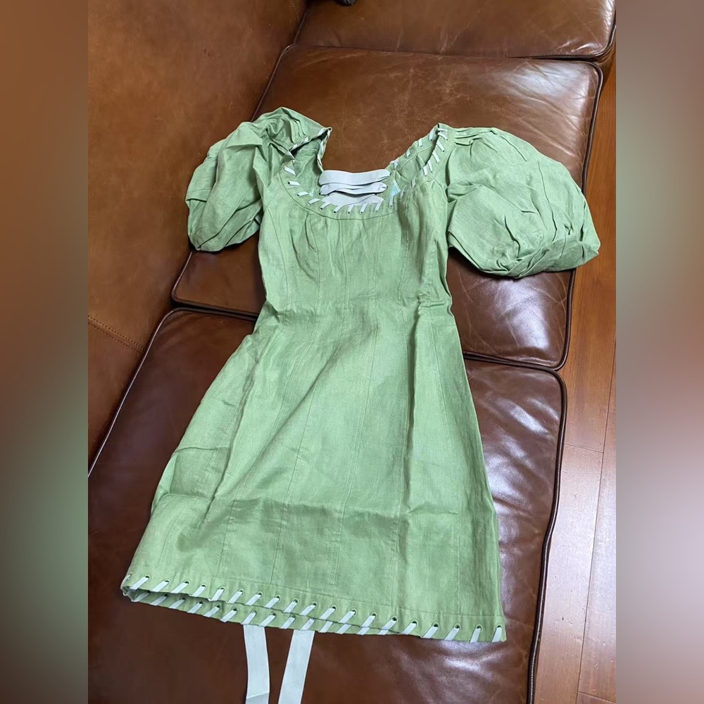 Zimmermann Olive Green Corset Back Tie 100% Linen Mini Dress Size 0 NWOT - Picture 9 of 10